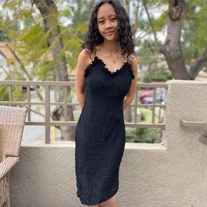 VINTAGE Popcorn smocked asymmetrical dress black